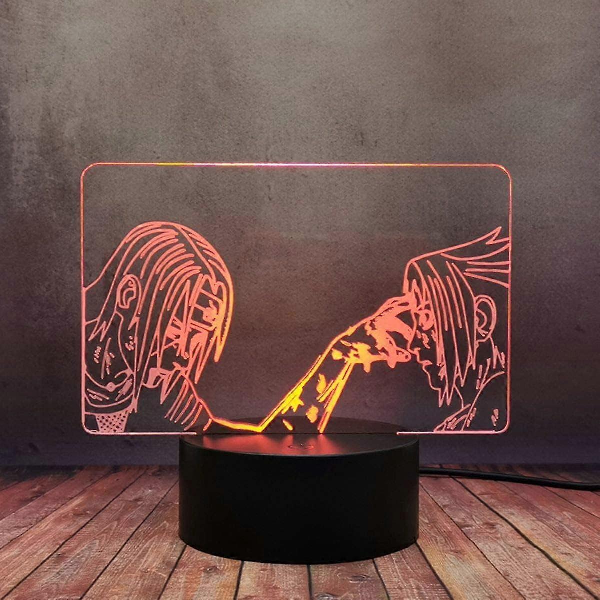 Naruto Kakashi Uchiha Sasuke 3D Illusion Night Light Lamp Smart Touch, RGB Effect USB Cable Powered Creative 3D Japanese Anime Lamp