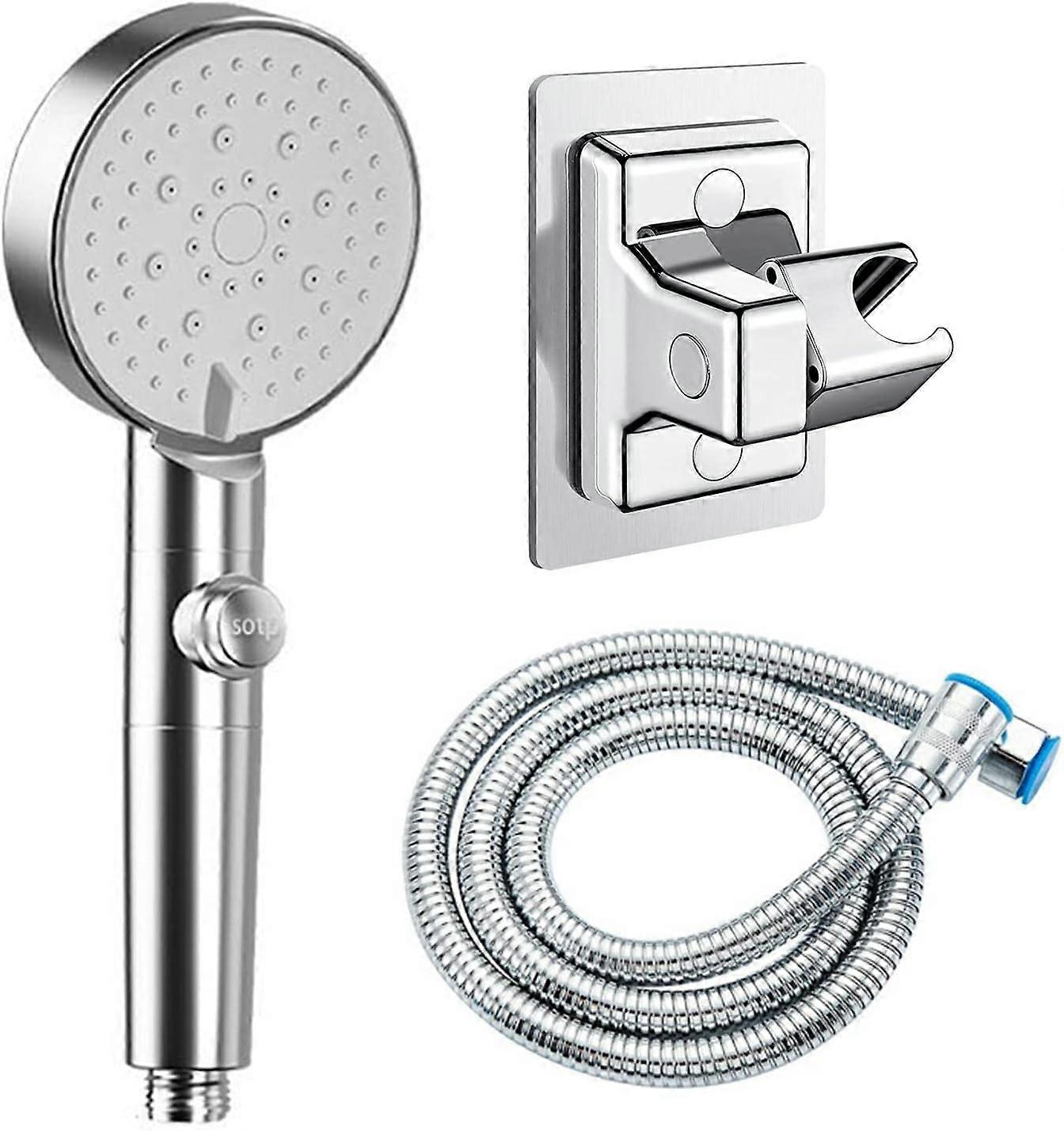 5 Mode Shower Head,Hand Shower Set,Shower Head Water Saving With Stop Button High Pressure Multiple Jets (Silver)