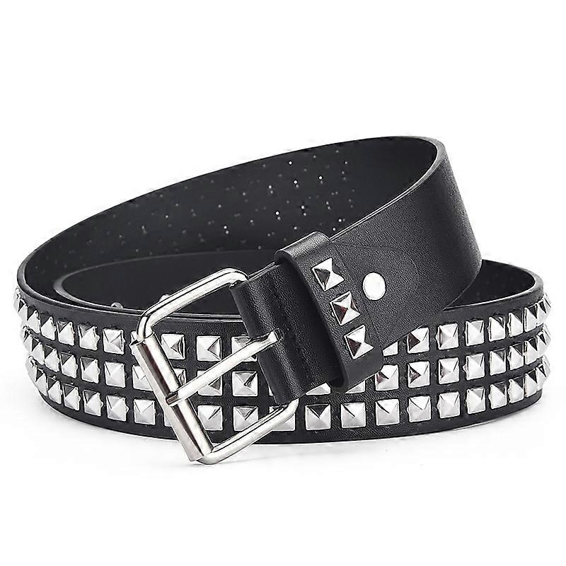 3 Rows Pyramid Studded Belt-Black