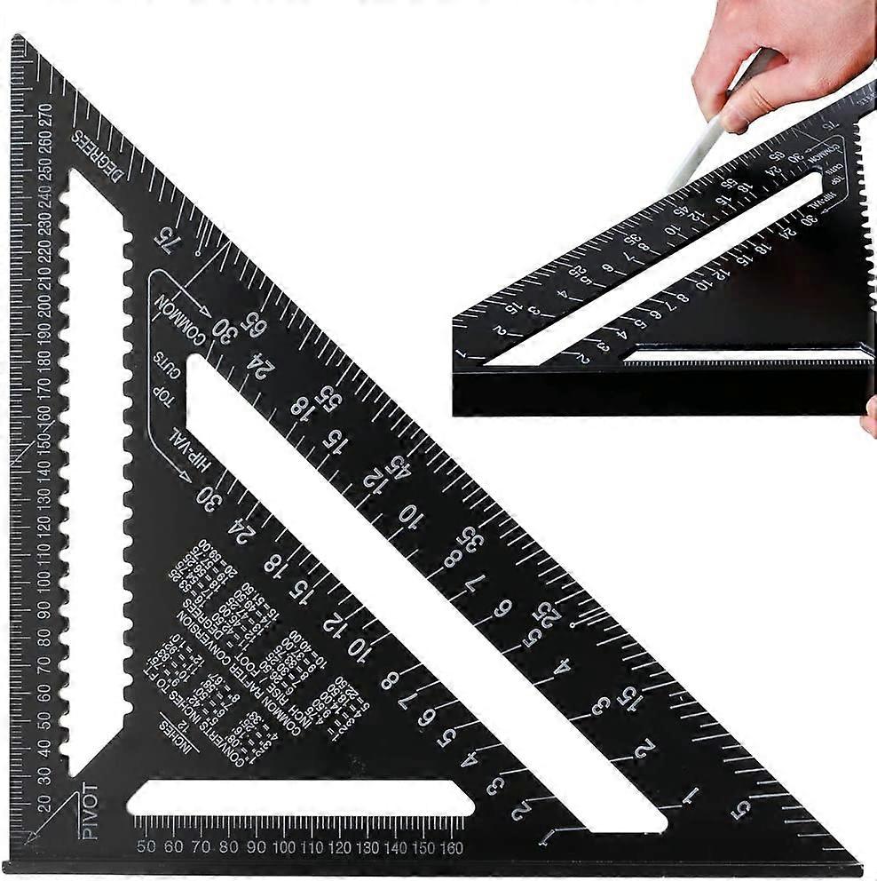 12 Inch Triangle Square Angle Ruler in Metric Speed Square Carpenter's Square Aluminum Alloy Carpenter's Square as Protractor Chamfer Straight Ruler -