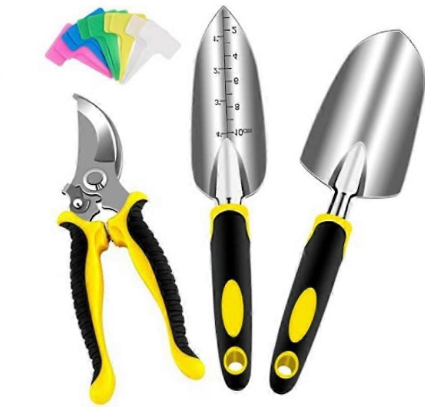 3 Piece Stainless Aluminum Garden Tool Set (Adult) with Large Spade Small Spade Scissors Gardening Tools Labeled