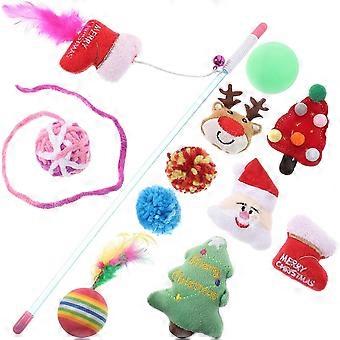 L’ensemble d’accroche pour chat comprend une baguette d’accroche pour chat et un design de Noël Accessoires de taquinerie pour chat Chaton interactif amusant pour chat d’intérieur