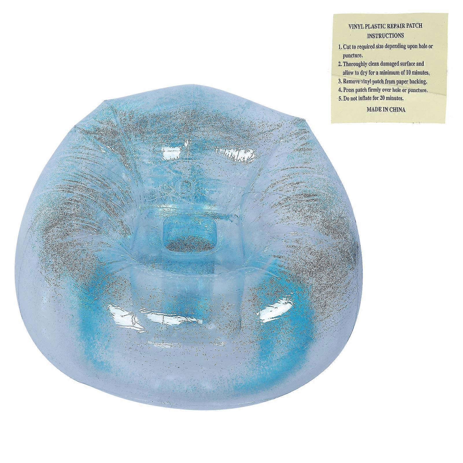 Adult Transparent Folding Inflatable Sofa Chair With Sequin Decor For Leisure Nap Sleepingblue