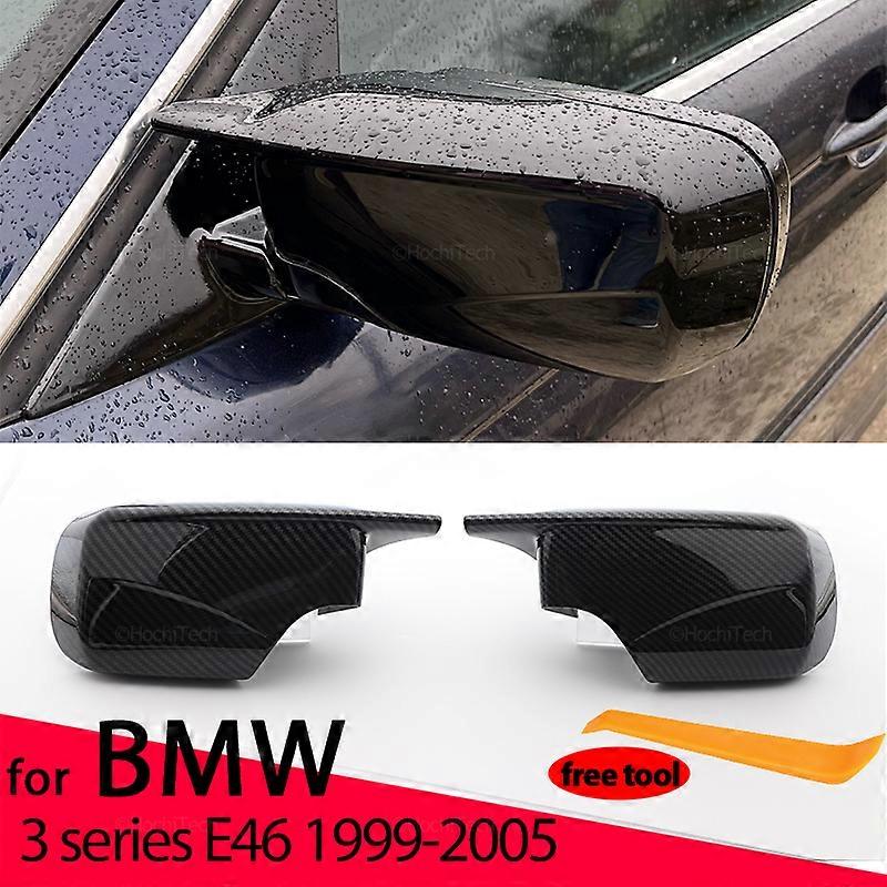 AstraDepot Carbon Fiber Pattern Side Mirror Cover Caps – For 1998-2005 BMW E46 Sedan, Touring, Hatchback (2-Pack)
