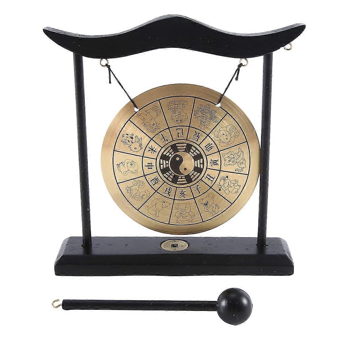 Desktop Gong - Feng Shui Ορείχαλκος Gong Desktop Στολίδι με Stand και Mallet, Delicate Chinese Home D