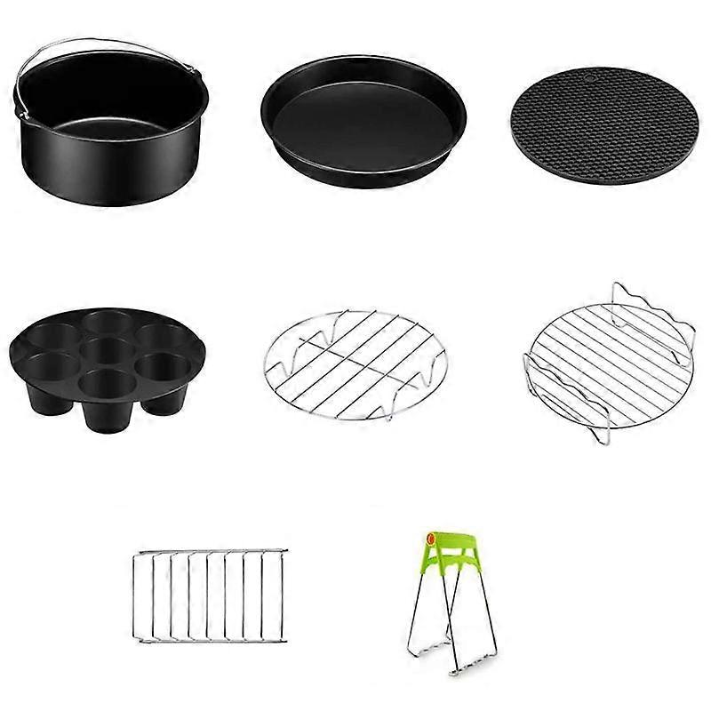 Fit 3.5QT-5.8Qt 7 Inch Air Fryer Accessories 8 Pcs Kits with Skewers Silicone Mat,Non-Stick, Dishwa