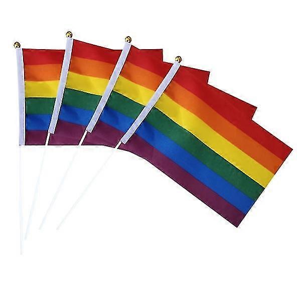 50 Pack Rainbow Pride Flag Small Mini Flag Handheld Flag Pole