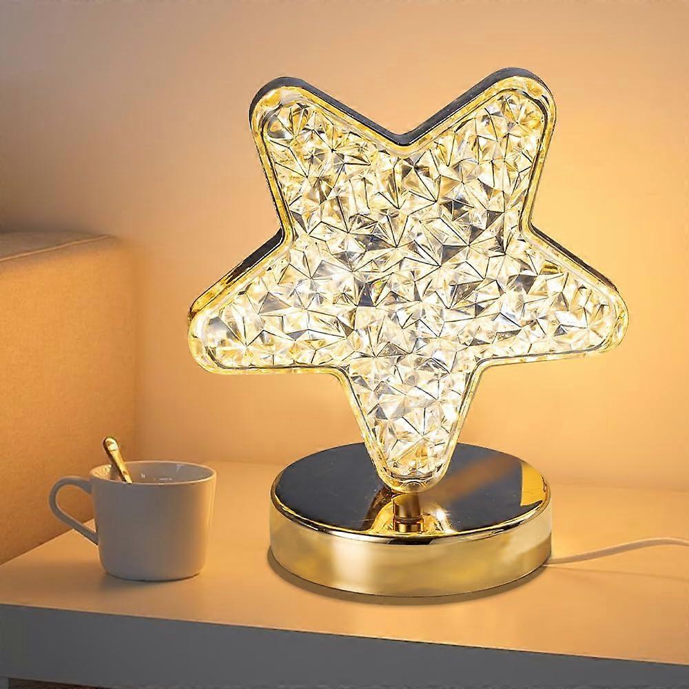 Star Moon Lamp, 3 Colors Modes Dimmable Touch Lamp, Crystal Table Lamp Night Light, LED Beside Lamp For Ramadan Decorations