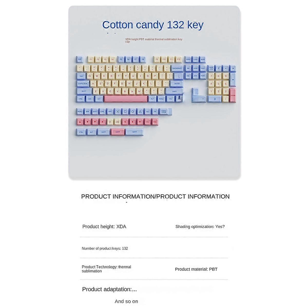 132 Keys PBT Keycaps Pink Cute Keycaps Dye-Sublimation Key Caps XDA Keycap Set for Mechanical Keyboard