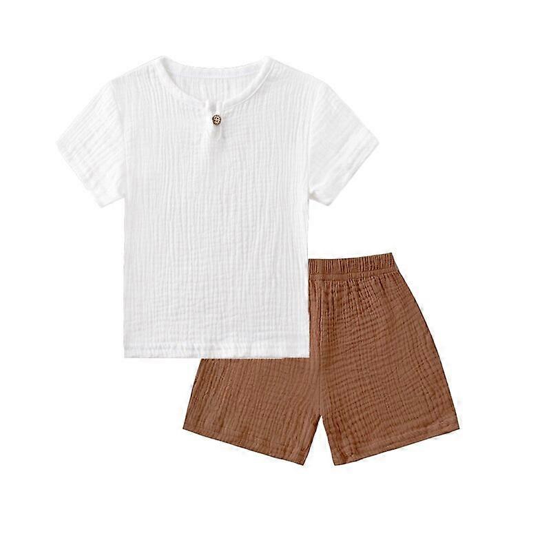 Ensemble De Vêtements De Garçon D’été Fille Vêtements Ensembles Solide Coton Lin T-shirts + Shorts 0-5 Année Vêtements De Bébé Ensembles De Vêtements En Lin Pour Garçon