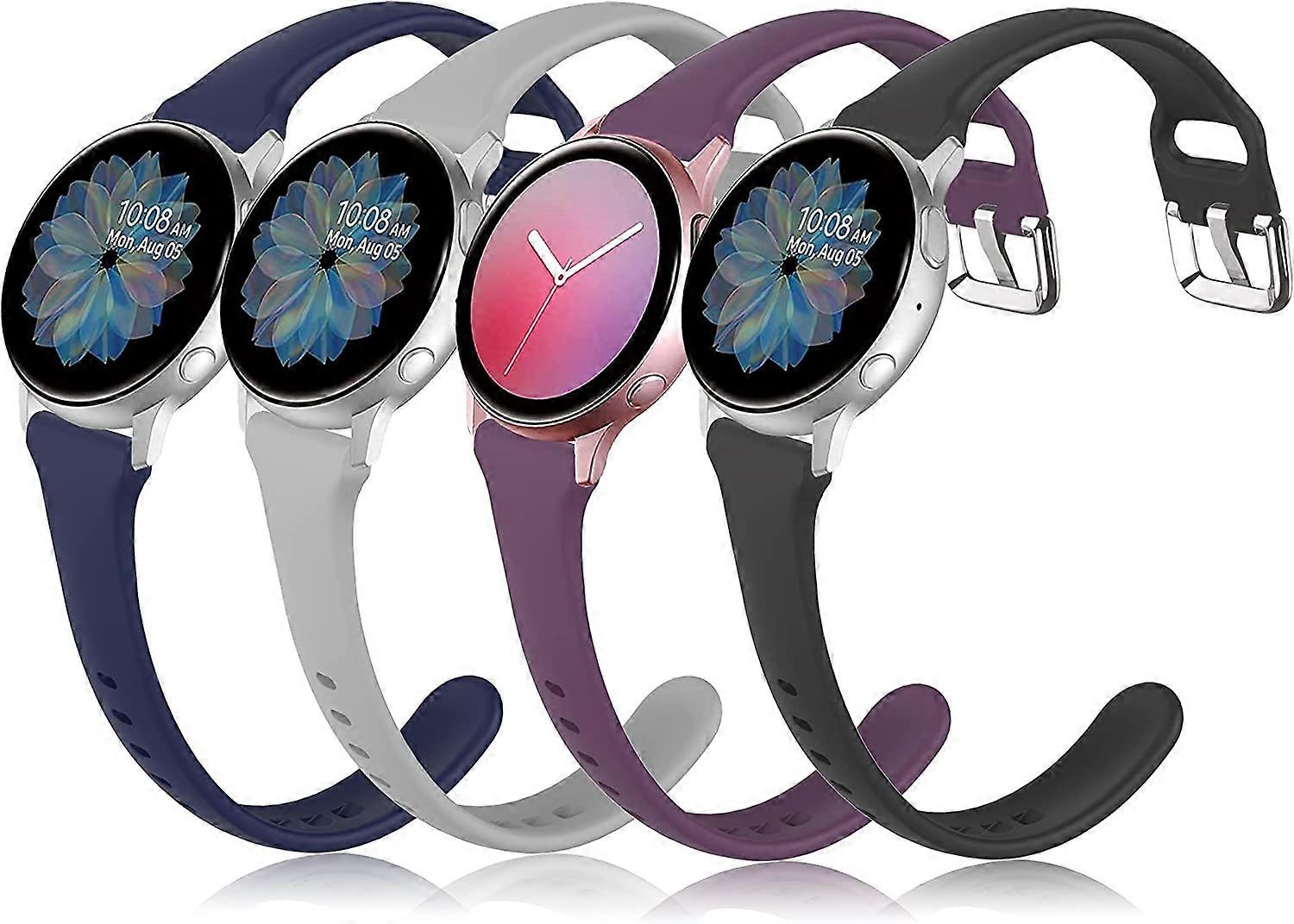 Pacote com 4 Pulseira de Silicone Fina e Macia Compatível com Samsung Galaxy Watch Active 2 40mm 44mm & Galaxy Watch Active, Pulseiras Esportivas à Prova d'Água de 20mm.