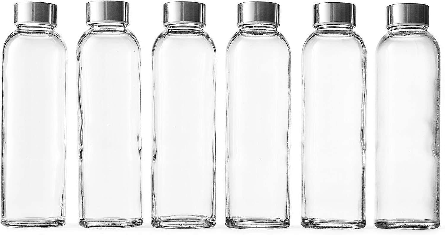 Botellas de vidrio transparente con tapa | Botellas de agua recargables reutilizables, ecológicas y reutilizables sin BPA natural para exprimir, juego de 6 botellas de agua de 18 oz