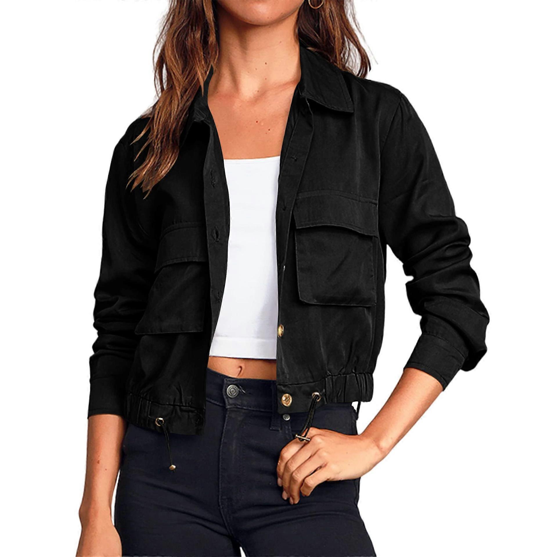 Women's Solid Colour Single Breasted Long-sleeve Drawstring Thin Jacket
