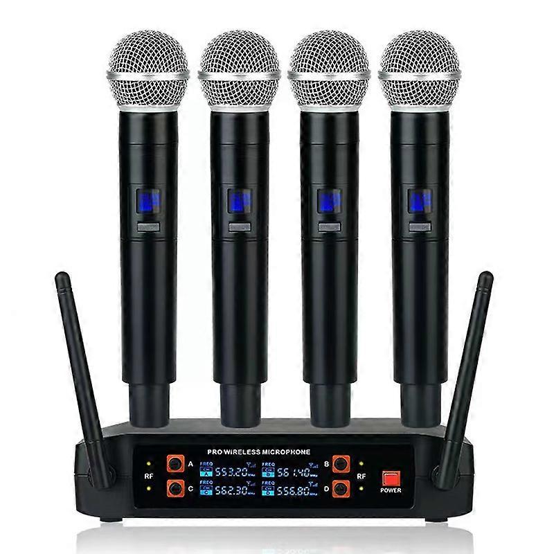 Professional VHF Wireless Microphone System 4 Channel Handheld Karaoke Microphone for Home Party Church Event PA TV Speaker