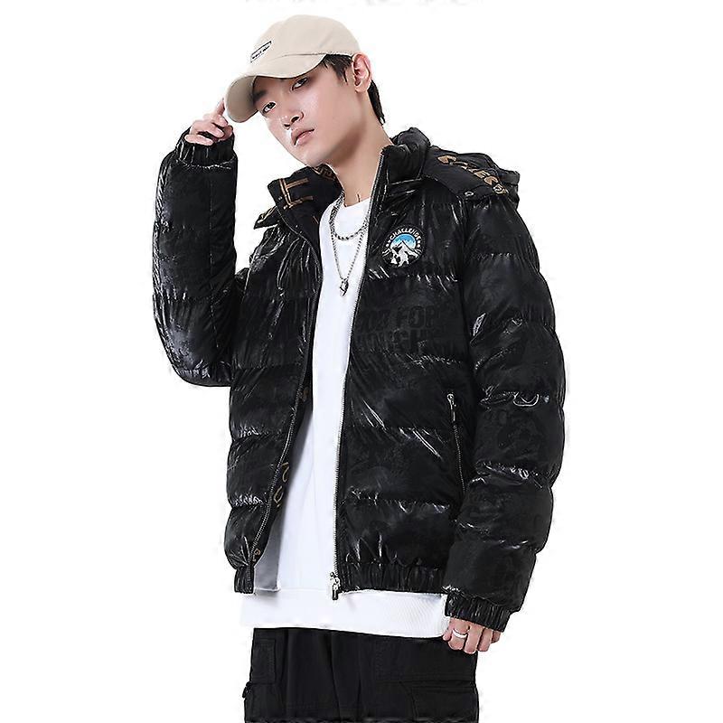 Men's Hooded Puffer Jacket, Winter Warm Shiny Hooded Reflective Coat