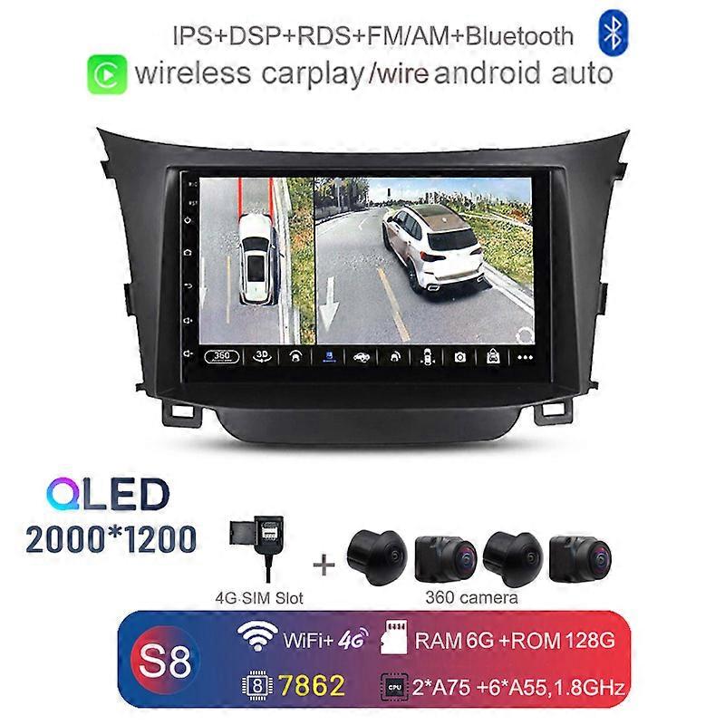 2000*1200 Carplay Auto Android 12.0 8G+128G 360 Car DVD Player GPS WIFI Bluetooth RDS Radio For Hyundai I30 Elantra GT 2012-2016
