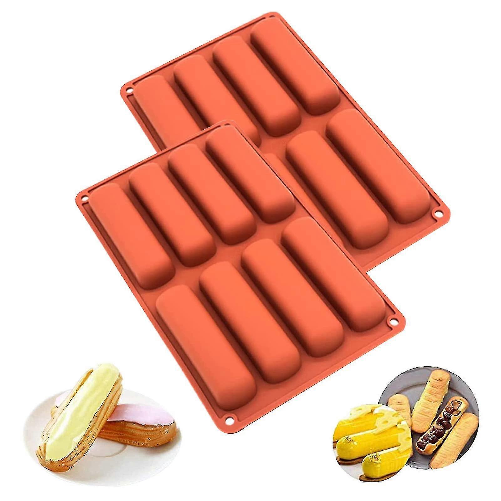 2 قطعة قوالب شريط الشوكولاته ، قوالب شرائط طويلة ، قالب سيليكون بسكويت الإصبع ، قالب سيليكون إكلير ، سيليكون غير لاصق