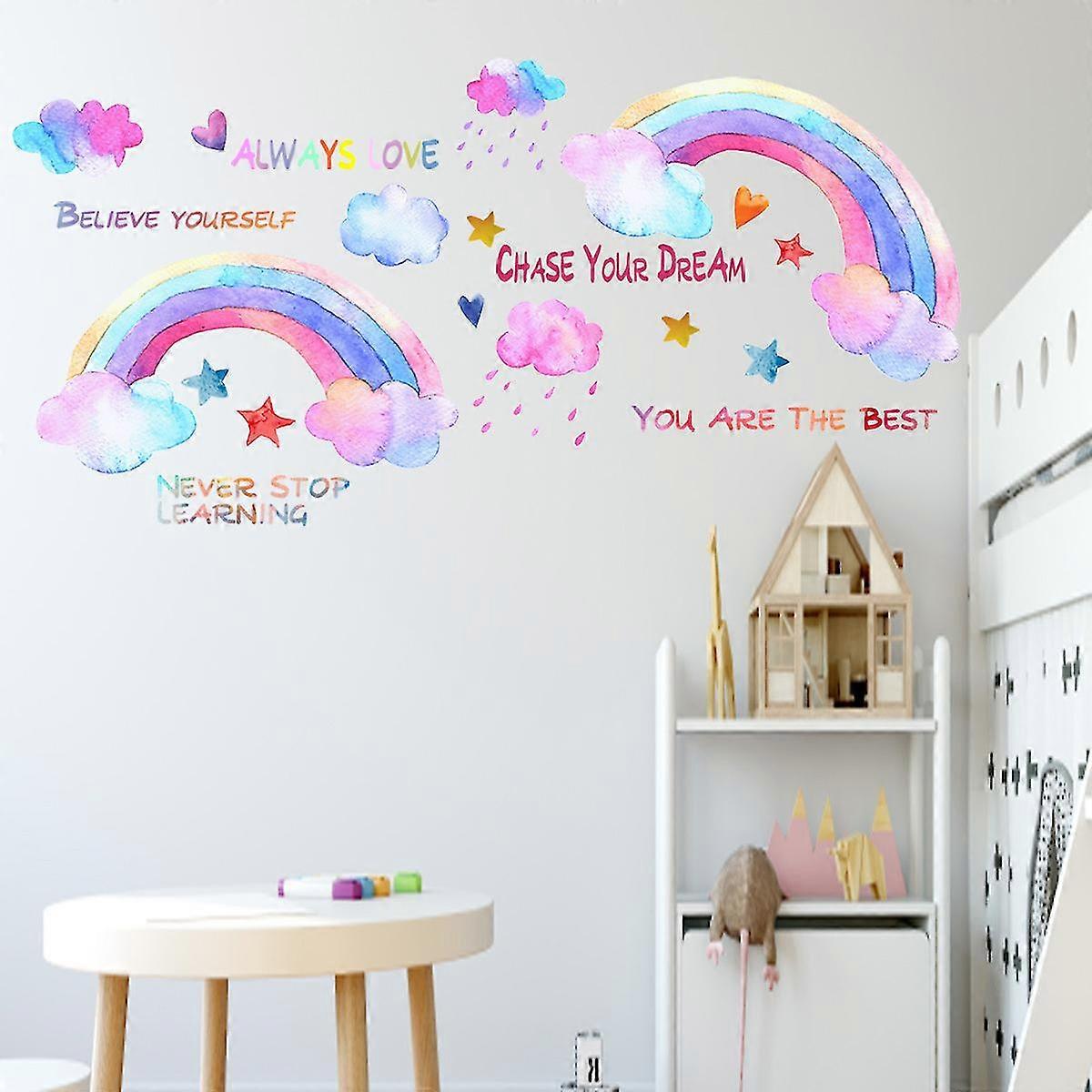 Rainbow Wall Decals White Clouds Colorful