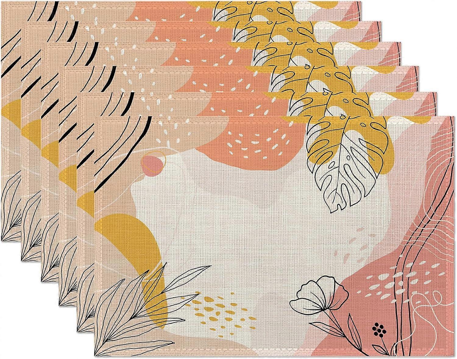 6 pcs Boho fleurs Sets de table, Abstrait Géométrique Sets de table imperméables lavables, Table de cuisine Décoration Sets de table Vacances modernes Table Decorat