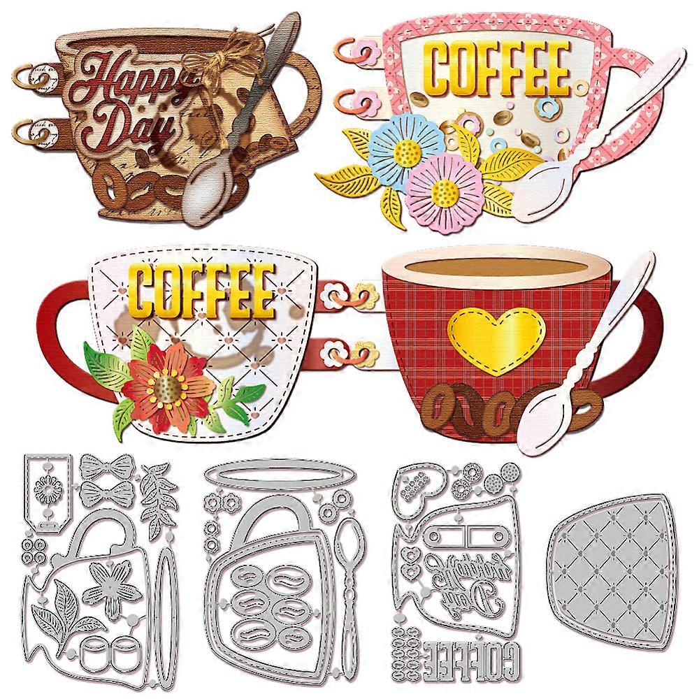 Coffee Theme Carbon Steel Cutting Dies Stencils for DIY Scrapbooking Photo Album Decorative Embossing Paper Card Drink 86~108x102~153x0.8mm 4pcs/style