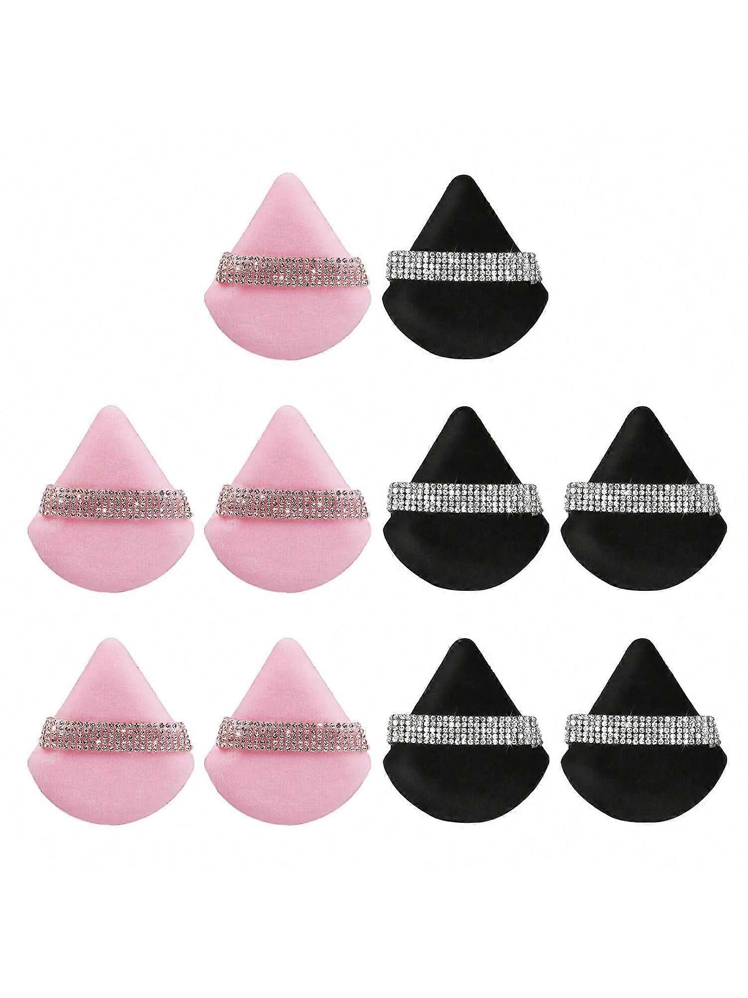10 Pcs/Set Diamond Decor And Bow Decor Soft Face Powder Puff Triangle Makeup Puff Cosmetic Foundation Sponge Wet &Dry Makeup Tool For Loose Powder Min