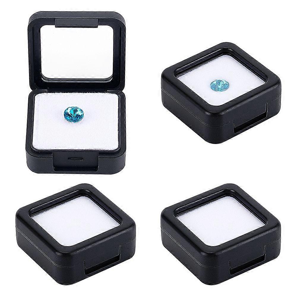 Square Acrylic Loose Diamond Display Boxes Small Jewelry Storage Case with Sponge Black 4x4x1.75cm