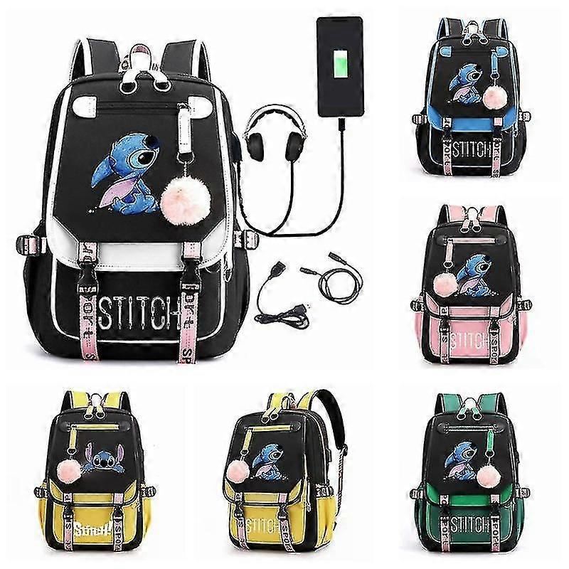 Stitch Printed Usb Rechargeable Backpack Casual Student School Bag Z