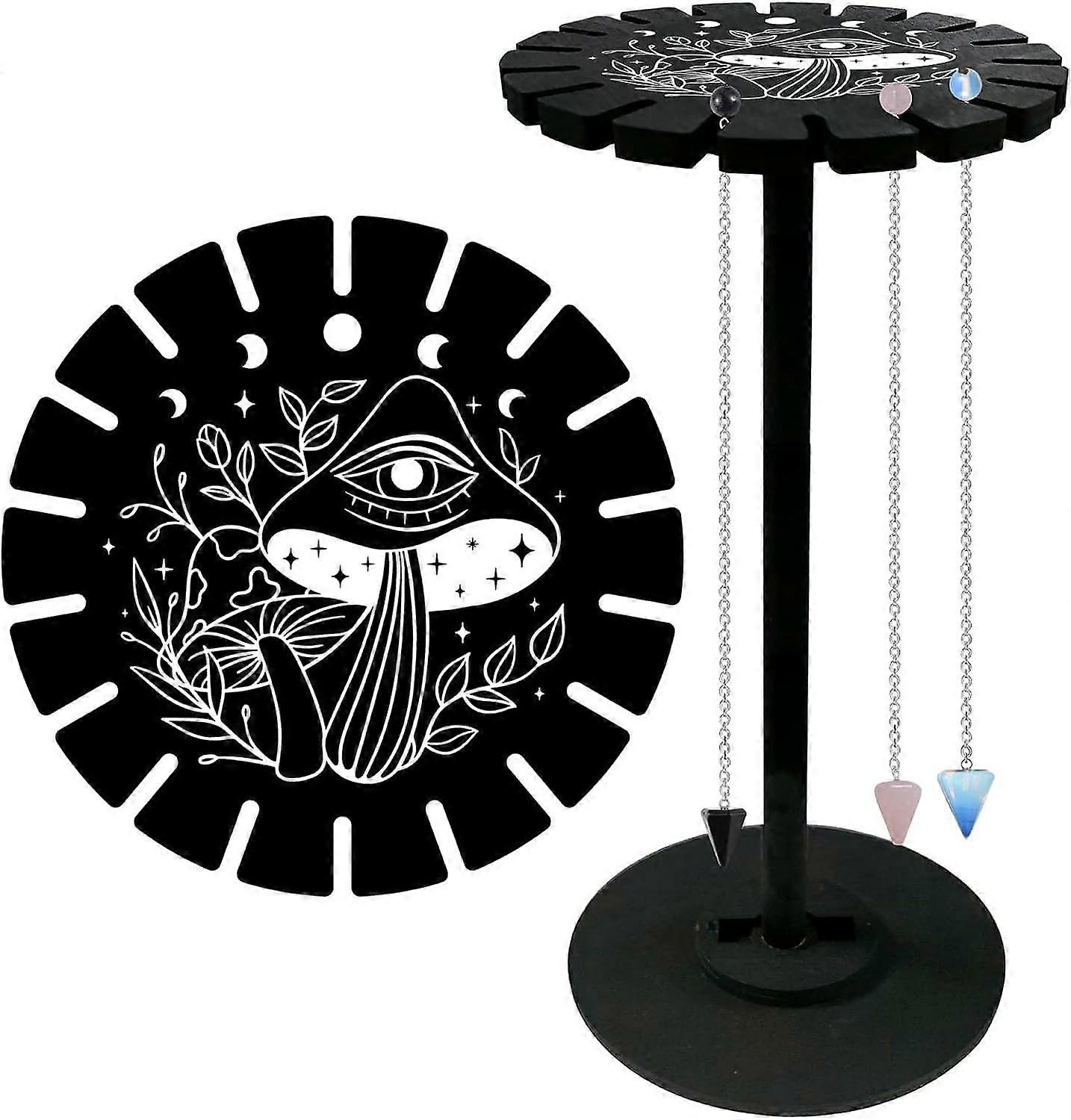 Mushroom Pendulum Shelf with 3Pcs Crystal Pendant Moon Phase Display Holder Stand Black Wooden Dowsing Divination Metaphysical Boards Witchy Stuff for