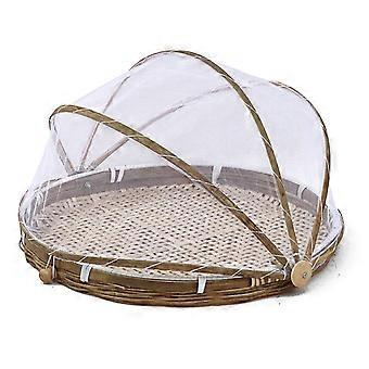 Panier de service rond en bambou avec couvercle en maille tissée à la main