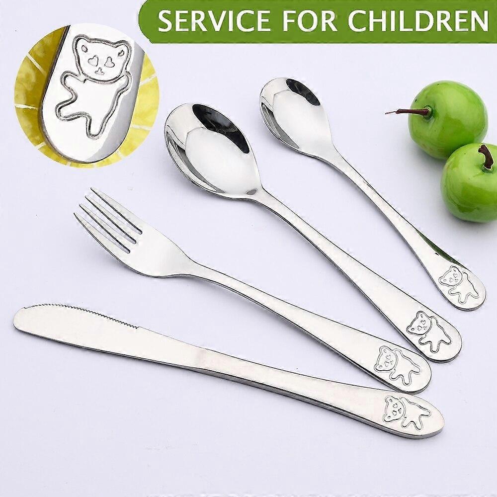 Flatware Cartoon Pattern Fork Knife Spoon Utensils Set Stainless Steel Silverware Learning Eating Habit Children Tableware