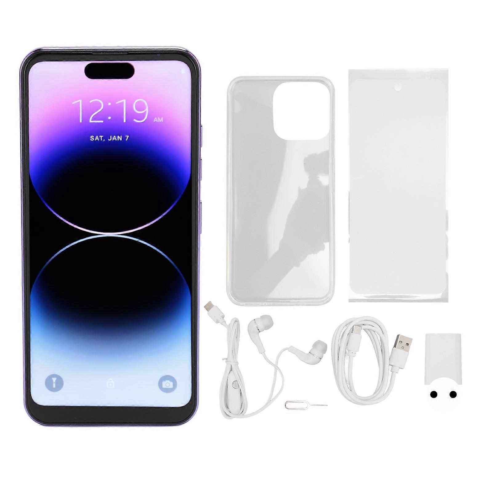 I15 Pro Max Smartphone - 6.6" FHD+ Android 13, 6GB+128GB, Dual Camera, 7000mAh, Purple EU Plug