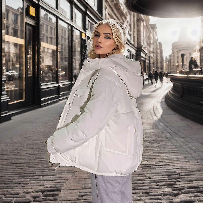 Women's Winter Loose Hooded Coat Short Large Size Solid Color Down Cotton-padded Coat