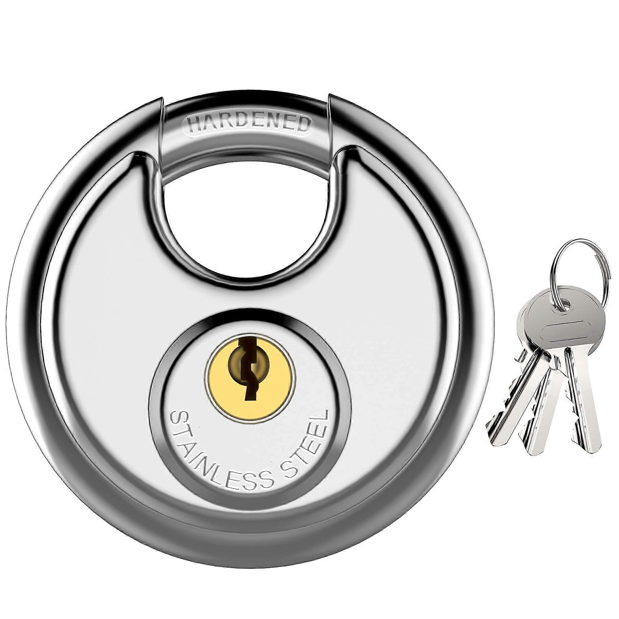 Stainless Steel Discus Padlock - Rustproof with 3 Keys, Heavy-Duty Security for Outdoor Use, 70mm Size