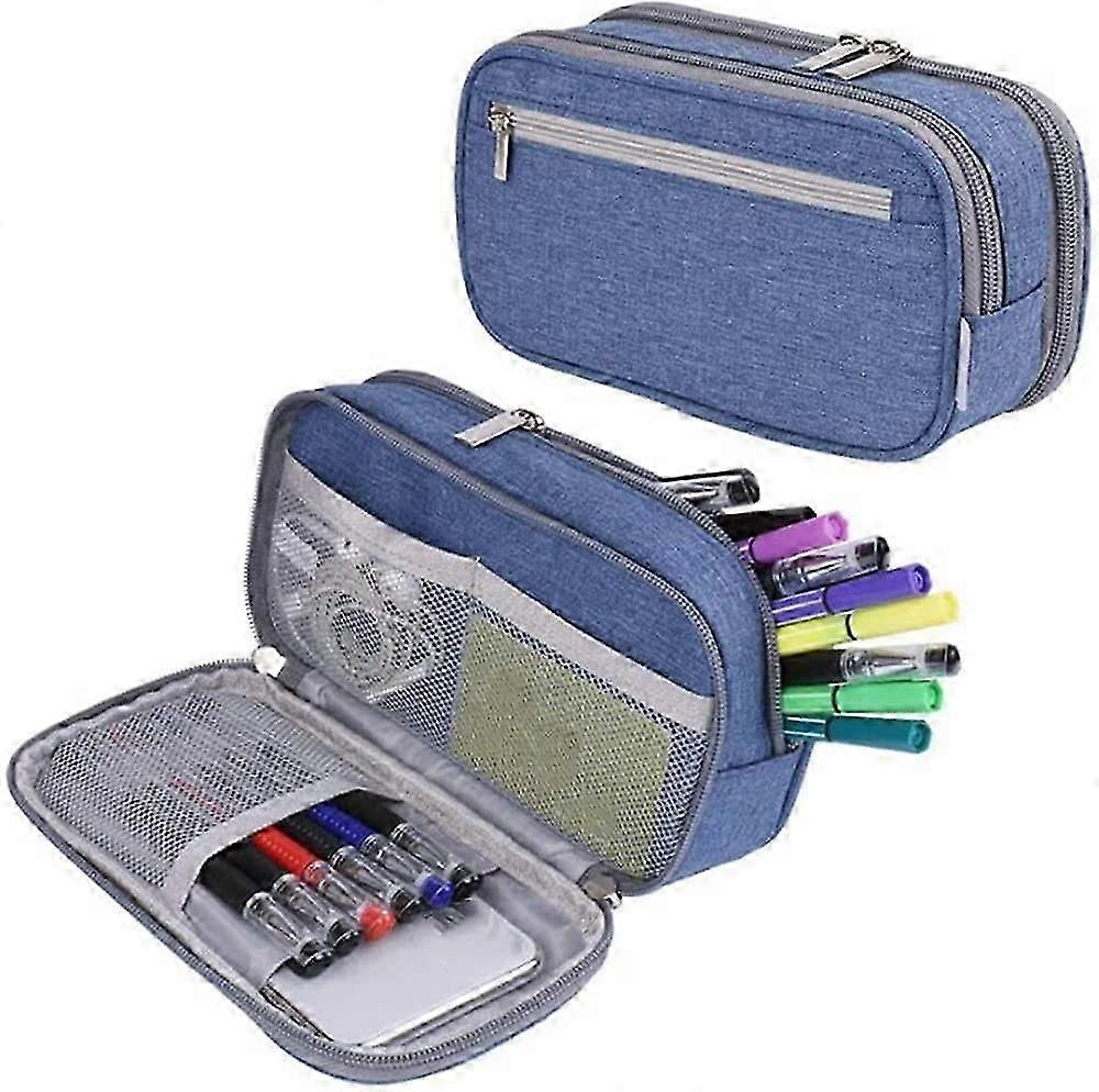 Multi-Function Waterproof Canvas Three Compartment Storage Bag for Office School Supplies, 21 x 9.9 x 5.8cm Blue