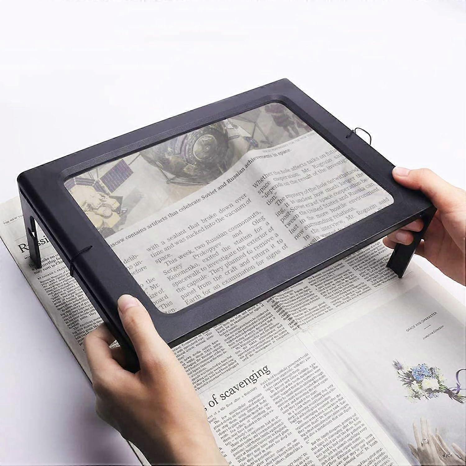Reading magnifier, A4 full page magnifier, rectangular magnifier with 12 LED lights, 2.5x reading magnifier