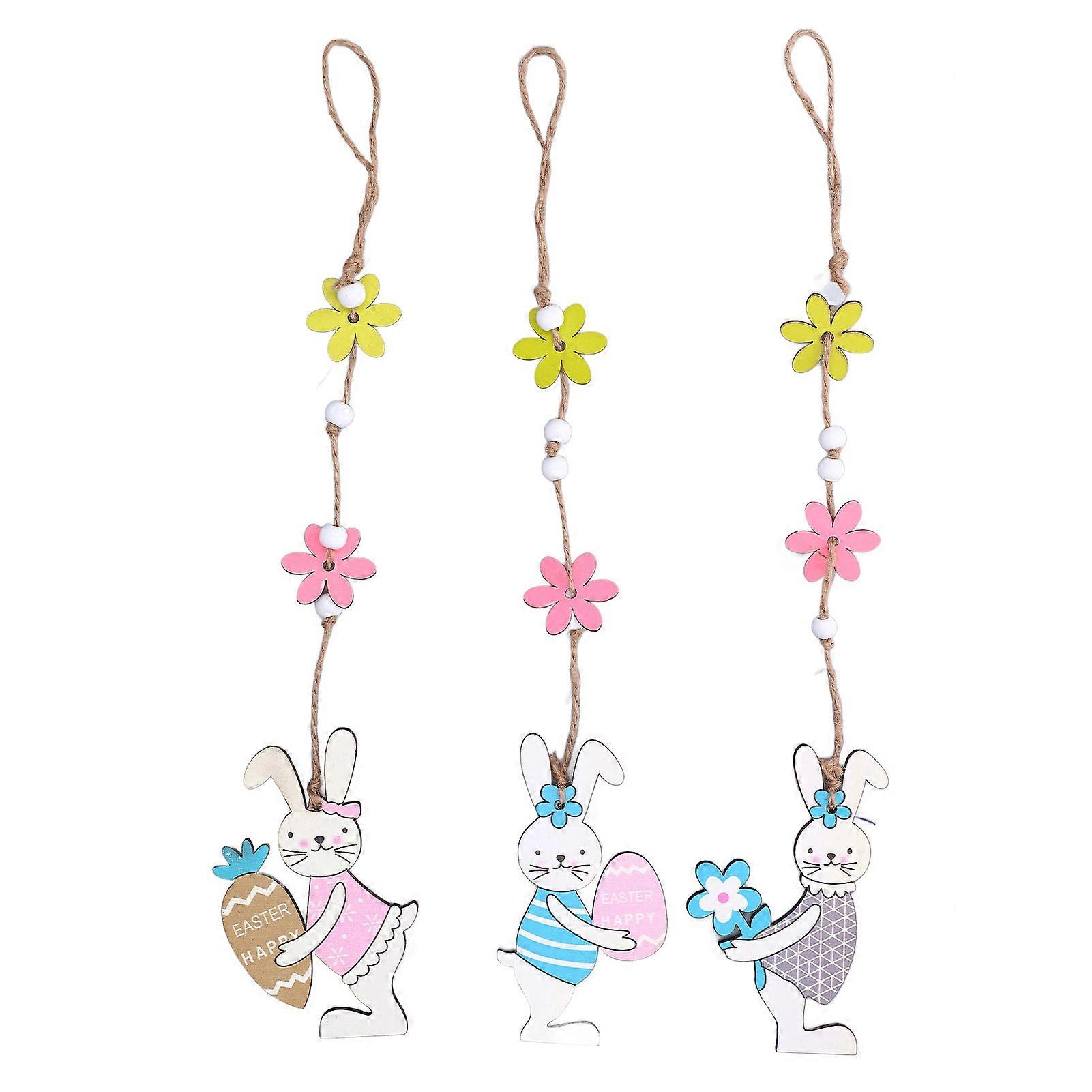 Easter Wood Rabbit Wall Hanging Decoration Cute Rabbit Tabletop Decor for Home Kitchen Door with Stand