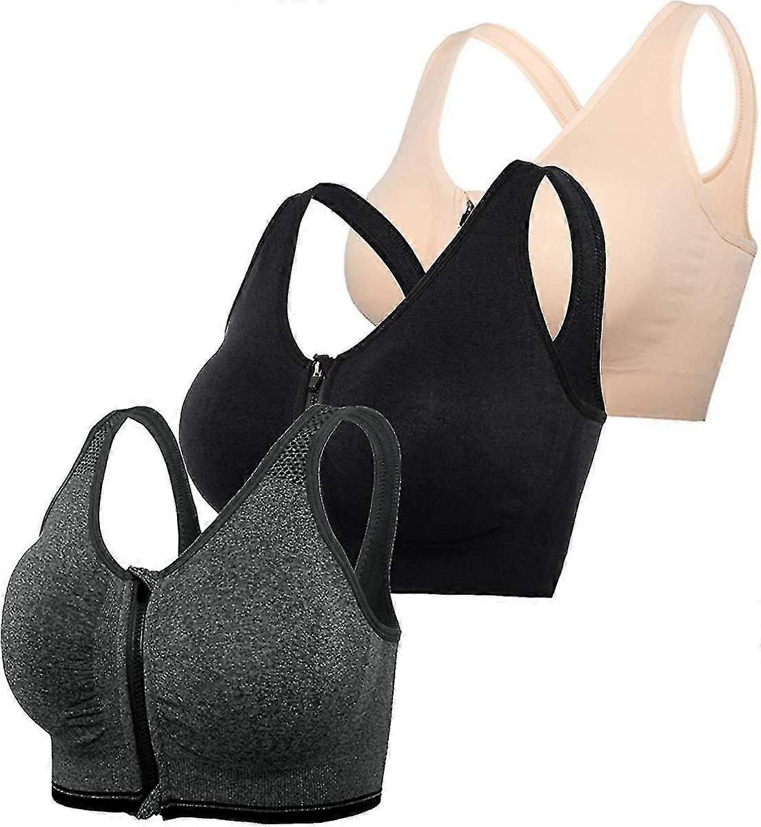 3pcs Zip Reggiseno sportivo anteriore Post Chirurgia Reggiseno Yoga Allenamento Fitness Activewear Reggiseni imbottiti