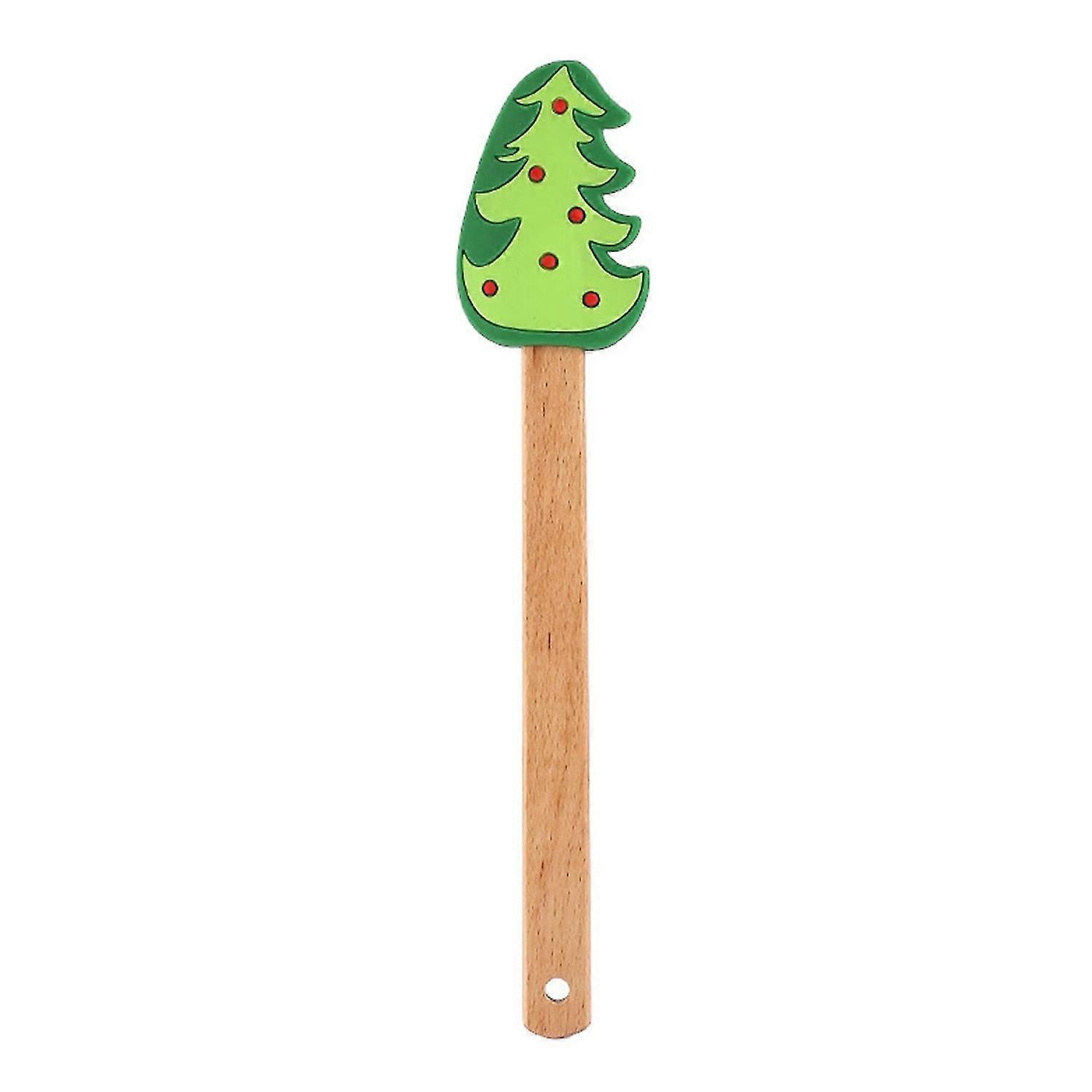 Christmas Scraper Silicone Baking Scraper with Beech Wood Handle Non Stick Spatula for Cookies Pastr