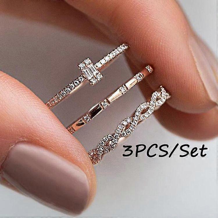 Crystal Thin Stackable Twisted Ring Set for Women Solitaire Engagement Wedding Rings Plated Rings