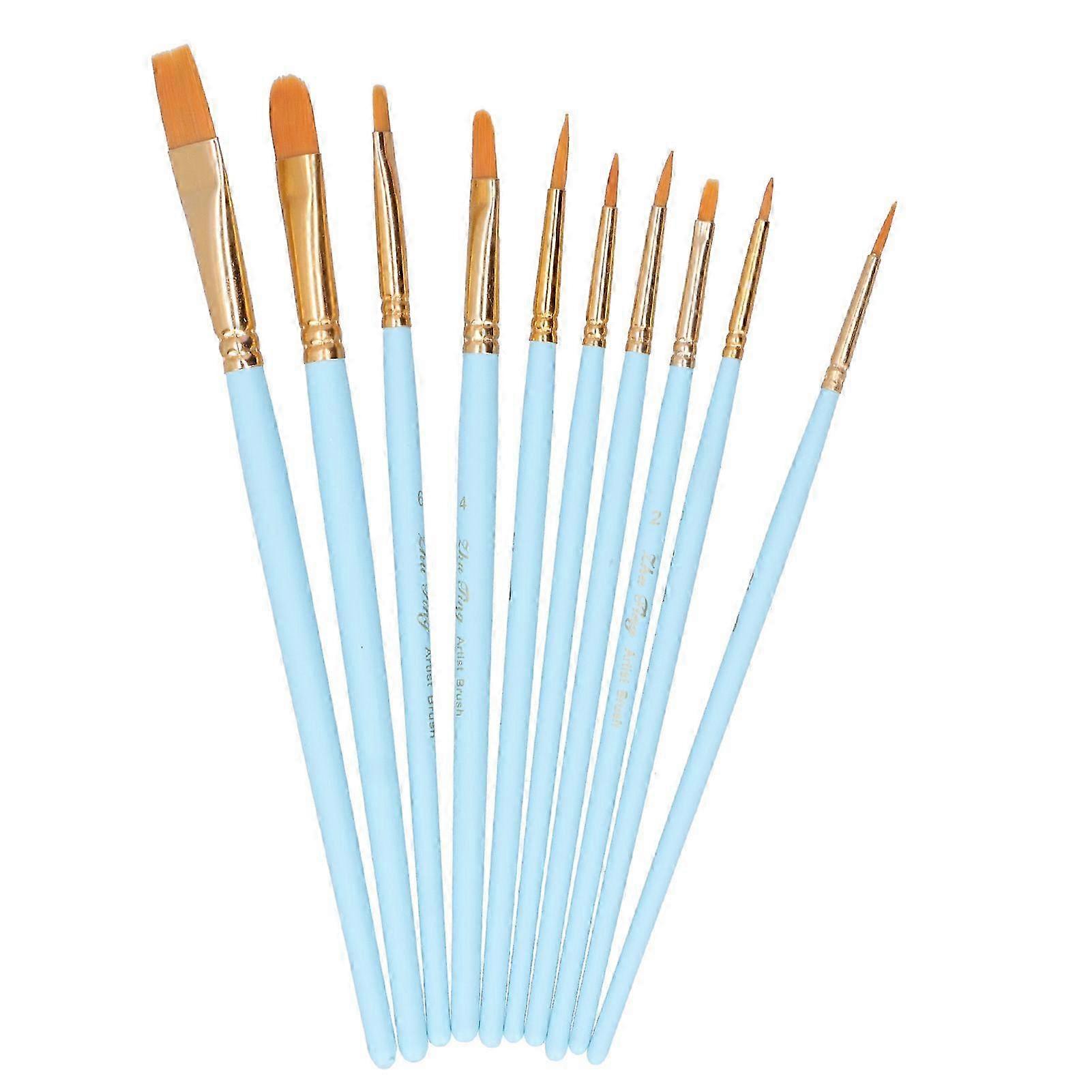 10 قطع فرشاة الرسم الخشب القطب النايلون الصوف الغواش مجموعة أدوات الرسم بالألوان المائية للمبتدئين (101B-Sky Blue)