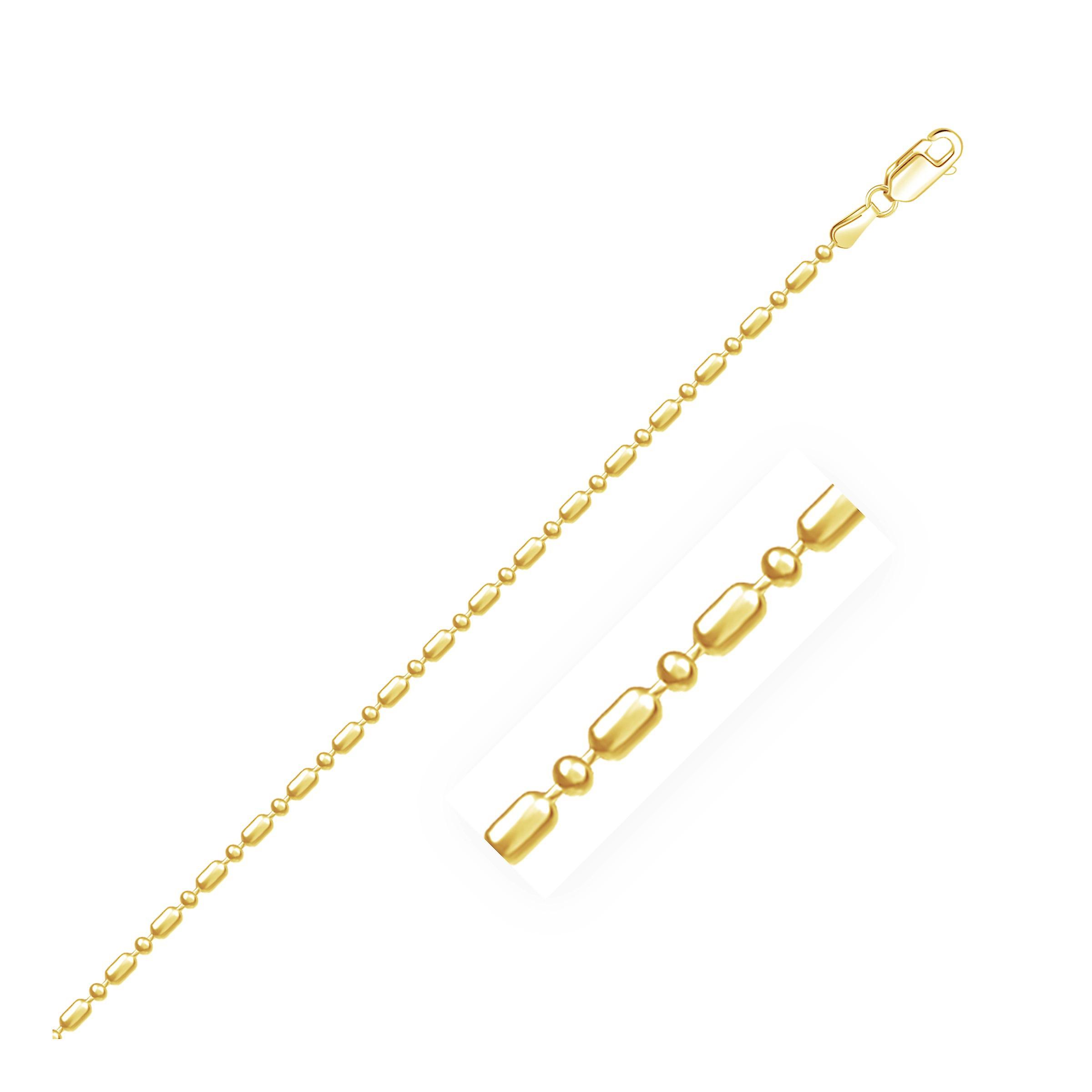 Chaîne de perles alternées en or jaune 14 carats taillée au diamant 1,5 mm