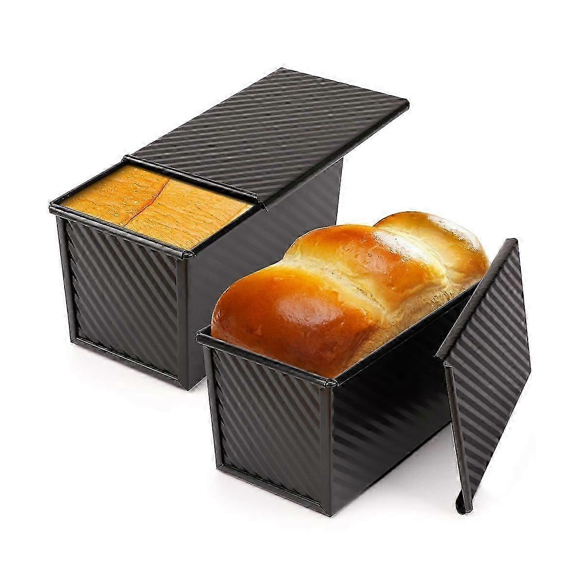 Loaf Pan 2 Pack, Non-Stick Bread Pan with Lid Carbon Steel Bread Toast Box Mold with Cover for Bake