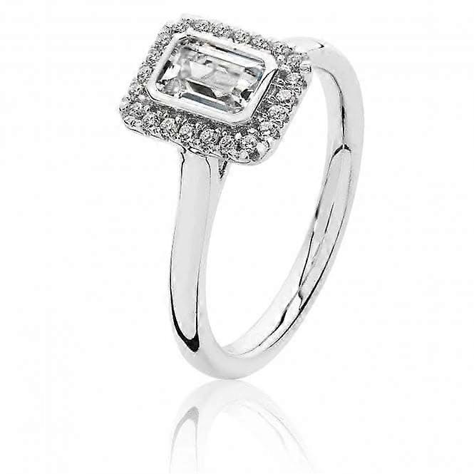 Silver & Co Small Bezel Set Cut Halo Style Cubic Zirconia Ring SRG0021CZ