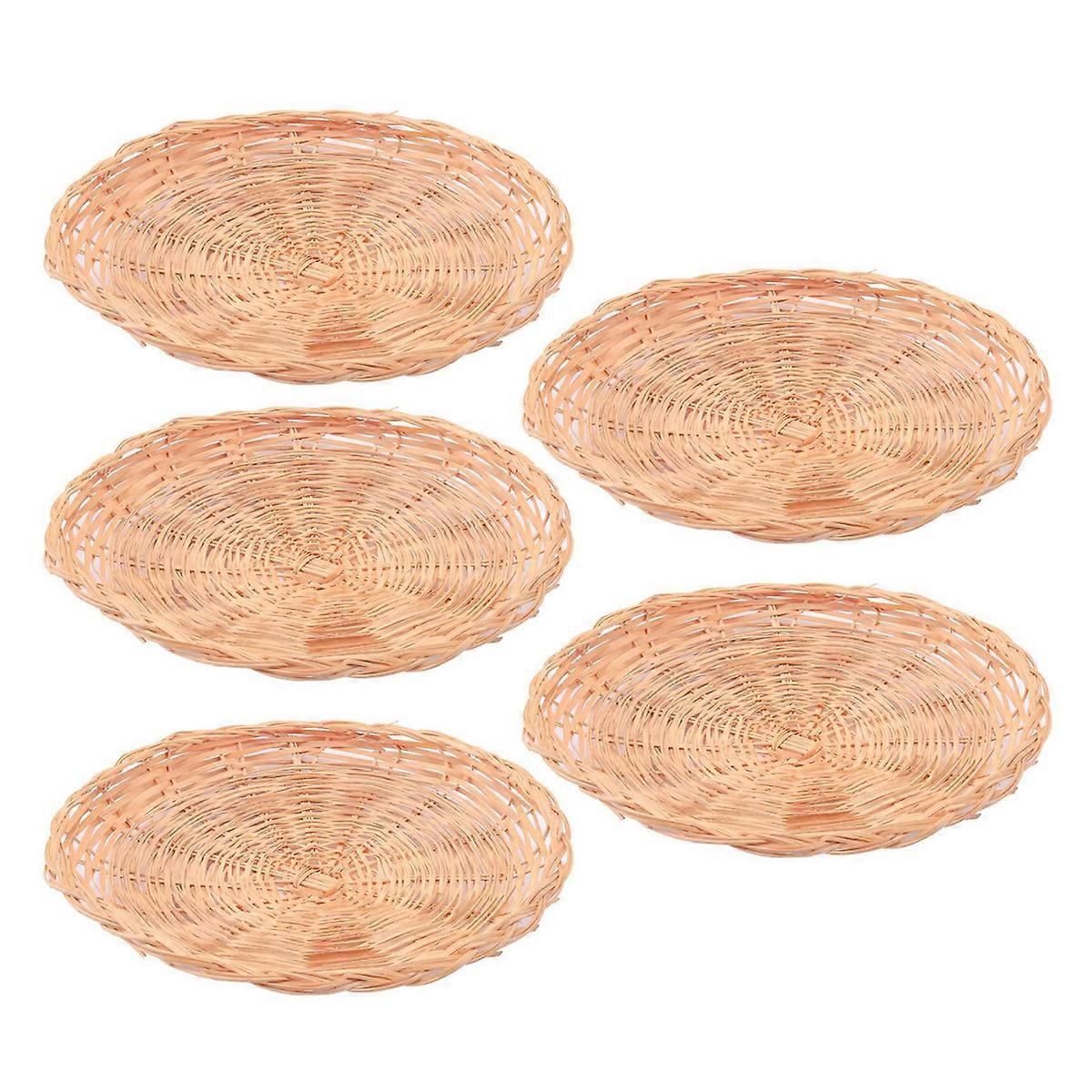 5 Pcs Bamboo Paper Plate Holder-10 Inch Round Woven for Picnic Party