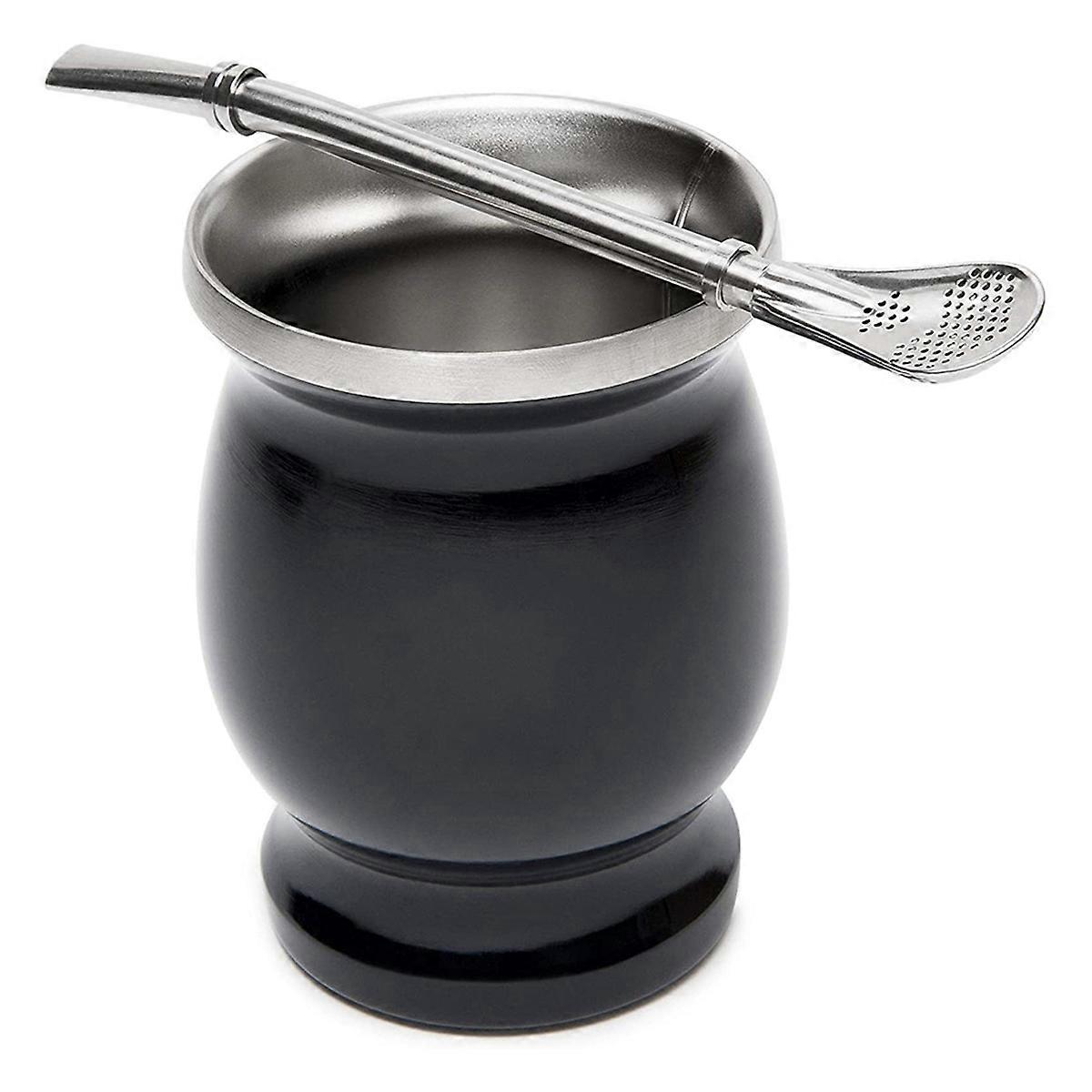 Yerba Mate Set Double-Wall Stainless Tea Cup- Black