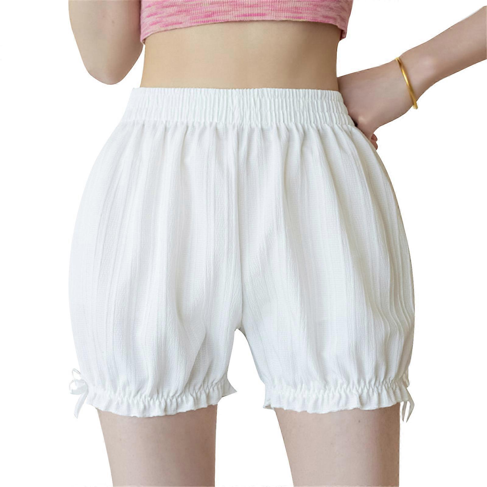 Kvinnor Vuxen Spets Pumpa Shorts Byxor Bloomers Säkerhet Under Byxor, Sommar Andningsfunktion Botten Shorts Vit M