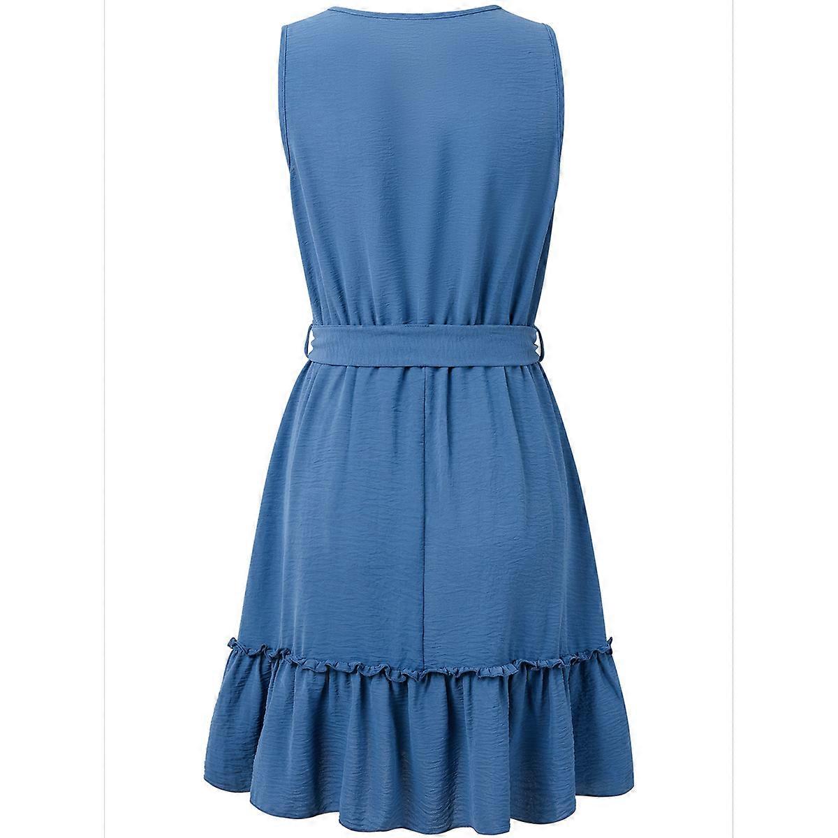 Women'S V Neck Sleeveless Dress Blue XL