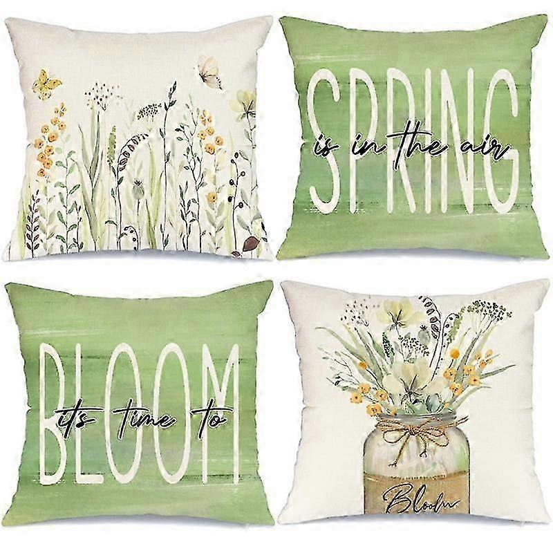 Spring Pillow Covers 18X18 Set Of 4 Spring Decorations Farmhouse Throw Pillow Home Sofa Decor Cushi