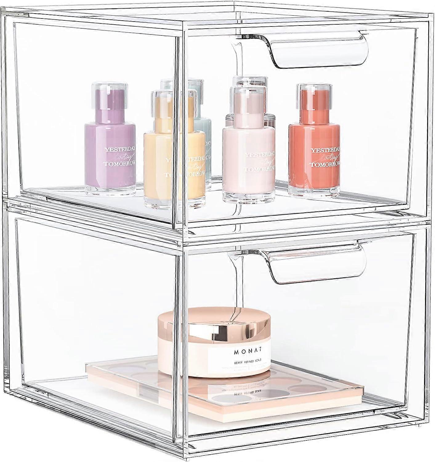 Acrylic Makeup Organizer 2 Pack - Stackable Clear Plastic Storage for Vanity and Under Sink, Durable Design