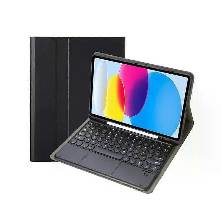iPad 10th Gen Case-Lambskin Texture Bluetooth Keyboard,Pen Slot,Black Black